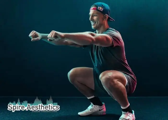 Image of man build leg muscle Slough through exercise